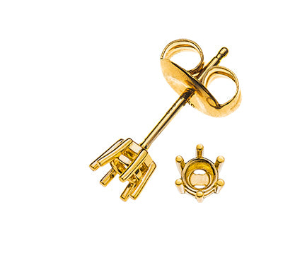 Ohrstecker Solitär 6-Griff-Fassung Rohling Gelbgold 750