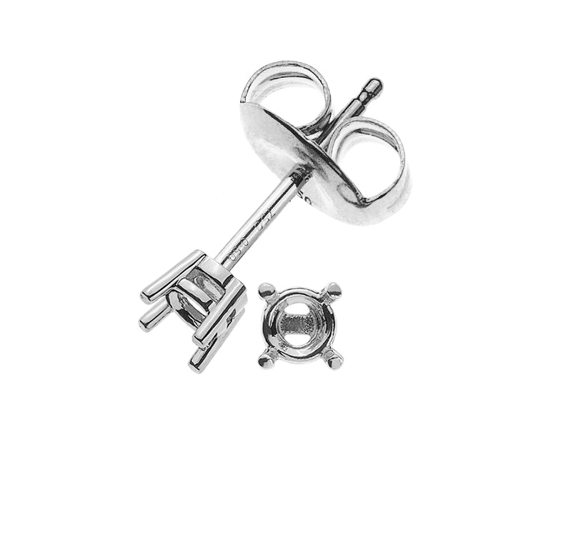 Ohrstecker Solitär-Rohling 4-Griff-Fassung Weissgold 750