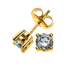 Solitär Ohrstecker Gelbgold 750 mit 4-Griff Fassung 1.00ct. Brillanten