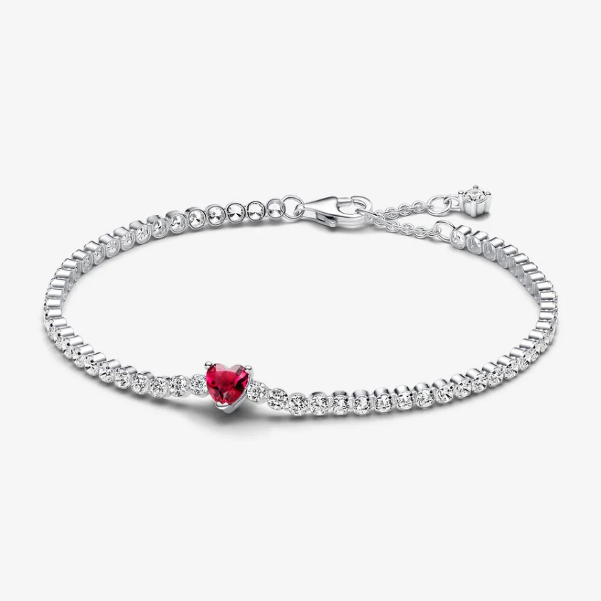 Pandora Armband mit rotem funkelnden Herz Tennisarmband, Schimmernde Eleganz