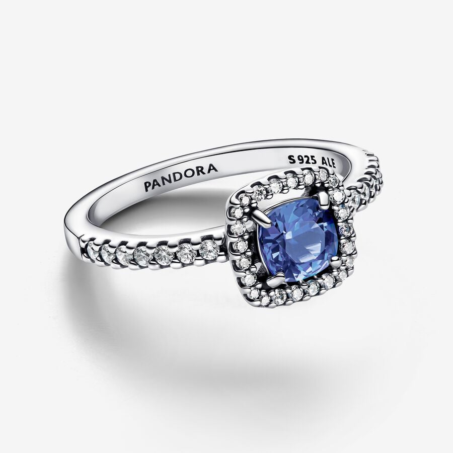 Pandora Damenring - Funkelnder Eckiger Blauer Strahlenkranz Ring - 193555C01