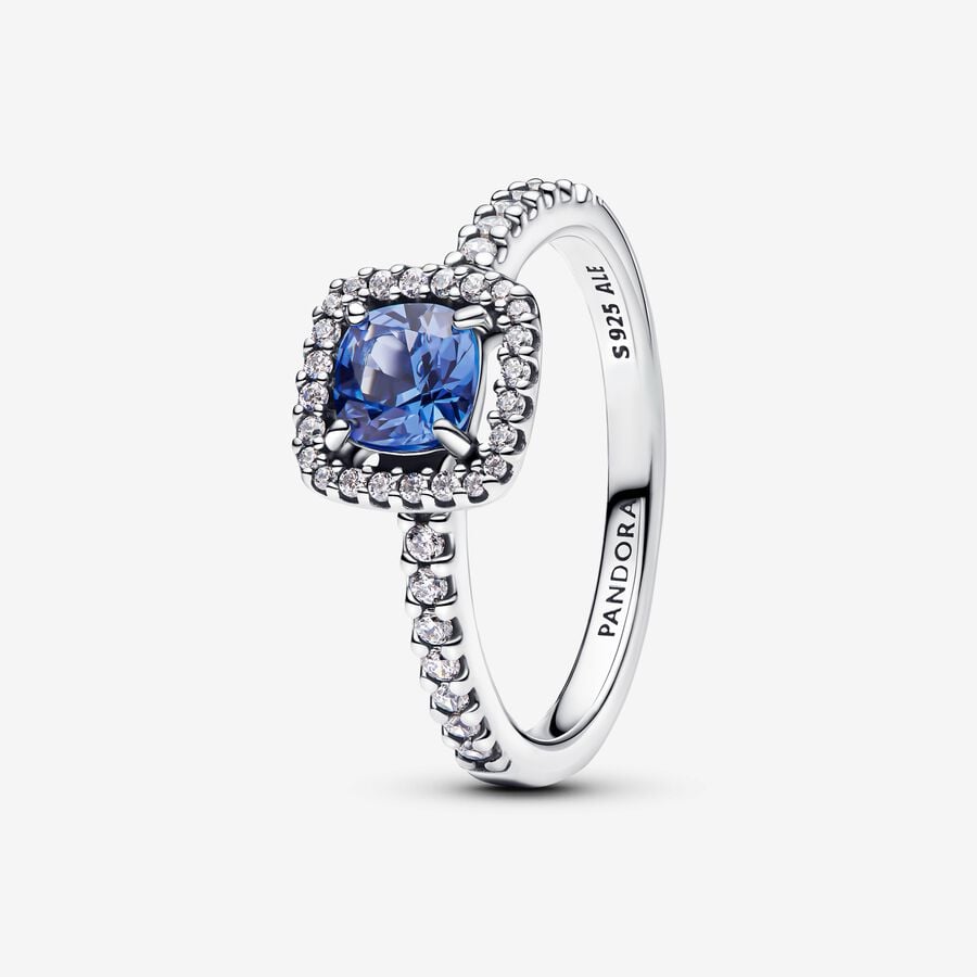 Pandora Damenring - Funkelnder Eckiger Blauer Strahlenkranz Ring - 193555C01