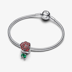 Pandora Charm: Funkelnde Blühende Rose - Rot, Sterling-Silber - 793201C02