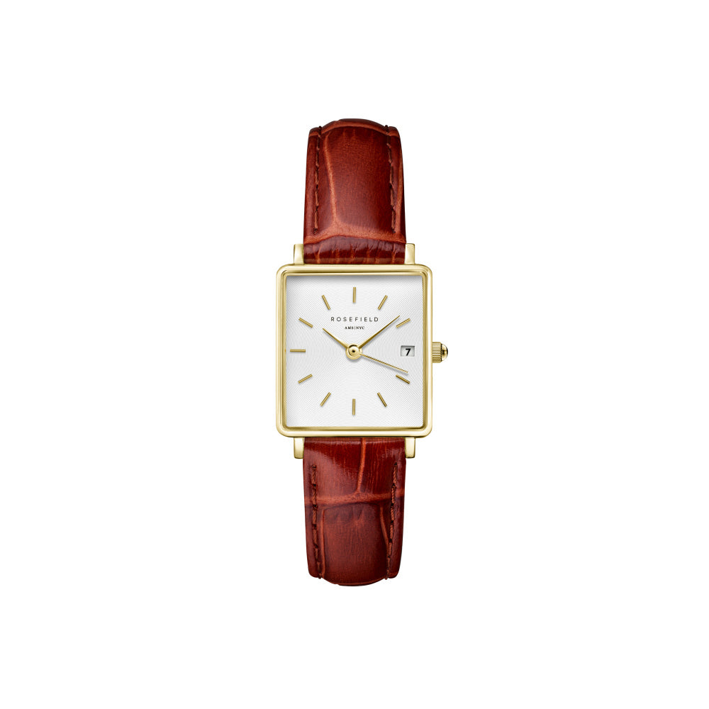 Rosefield Damenuhr Boxy XS Gold Lederarmband