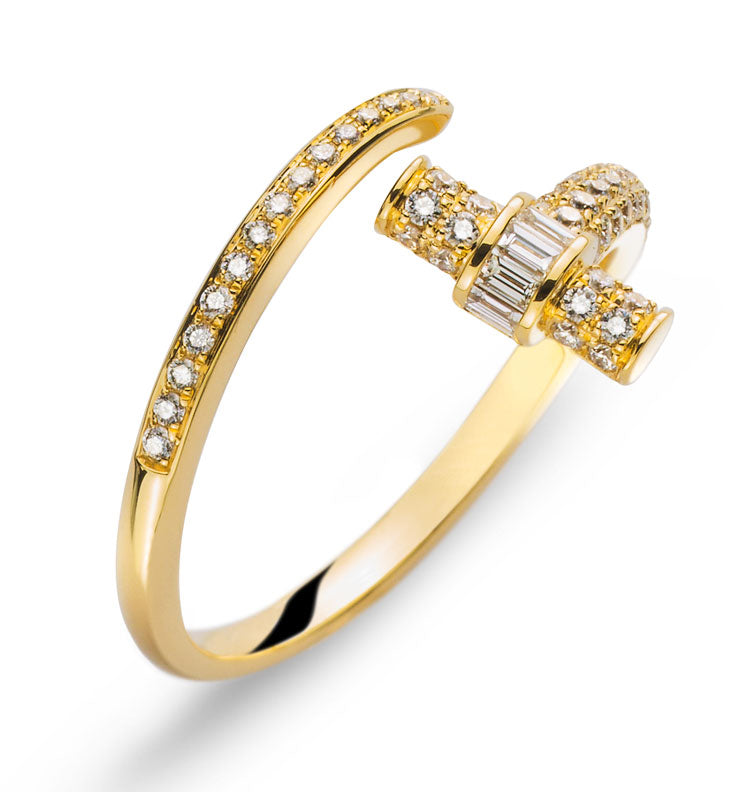 Ring Gelbgold 750 offen mit Baguette & Brillanten 0,34 ct.