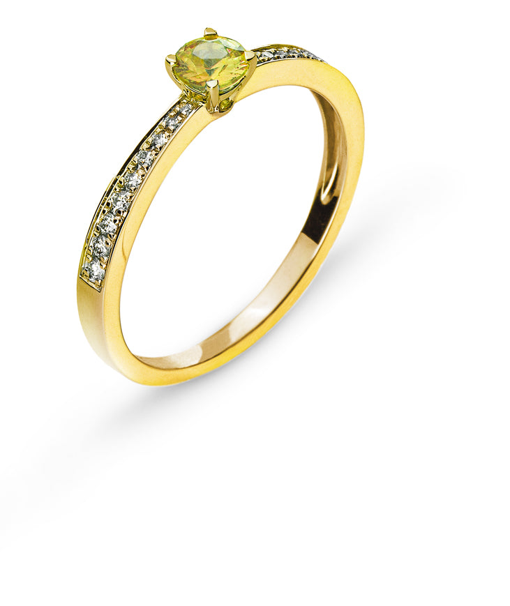 Ring Gelbgold 750 mit gelbem Saphir 0.35 ct. und Brillanten H SI 0.11 ct.