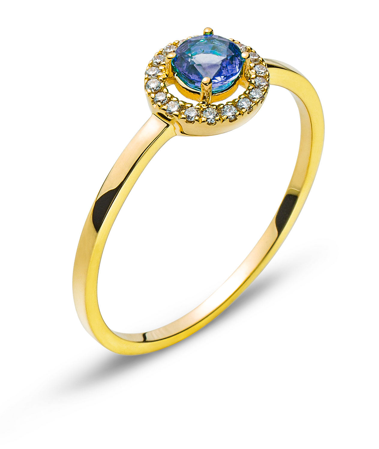 Ring Gelbgold 750 mit rundem Saphir und Brillanten
