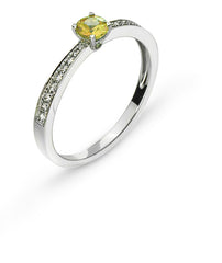 Ring Weissgold 750 mit Gelbem Saphir 0.35 ct. & Brillanten 0.11 ct.
