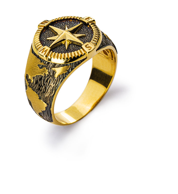 Ring Kompass Gelbgold 750 schwarzrhodiniert