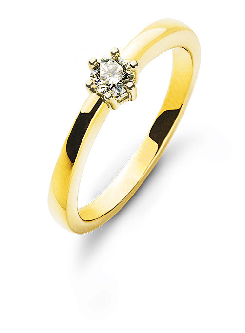 Solitär Ring 6 Krappen Gelbgold 750 H SI 0.15 ct.