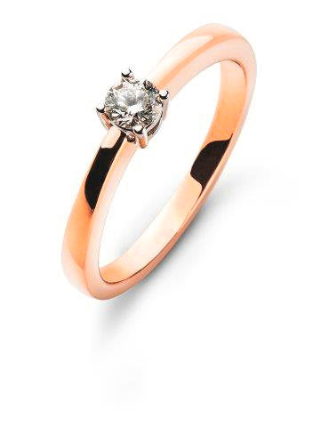 Solitär Ring 4-Griff Fassung Rotgold 750 H/SI 0.10ct.