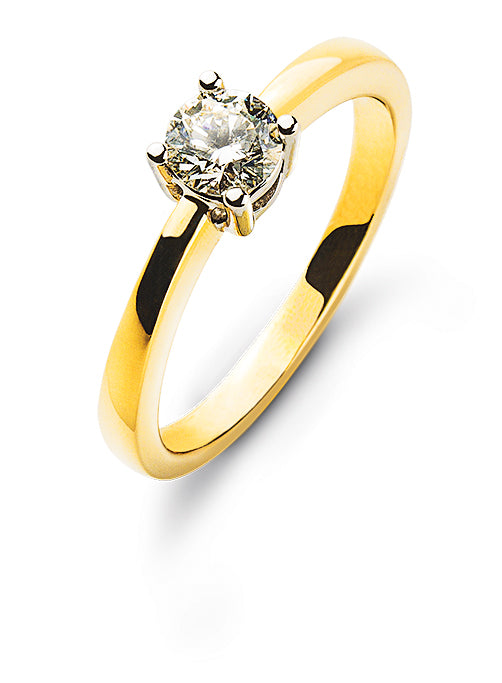 Solitär Ring Bicolor 750 4-Griff Diamant 0,33 ct.