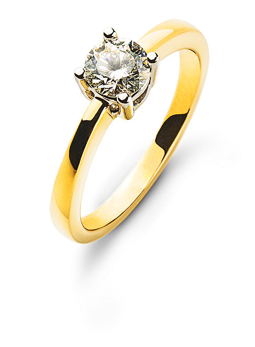 Solitär Ring Bicolor 750 4-Griff Diamant 0,50 ct.