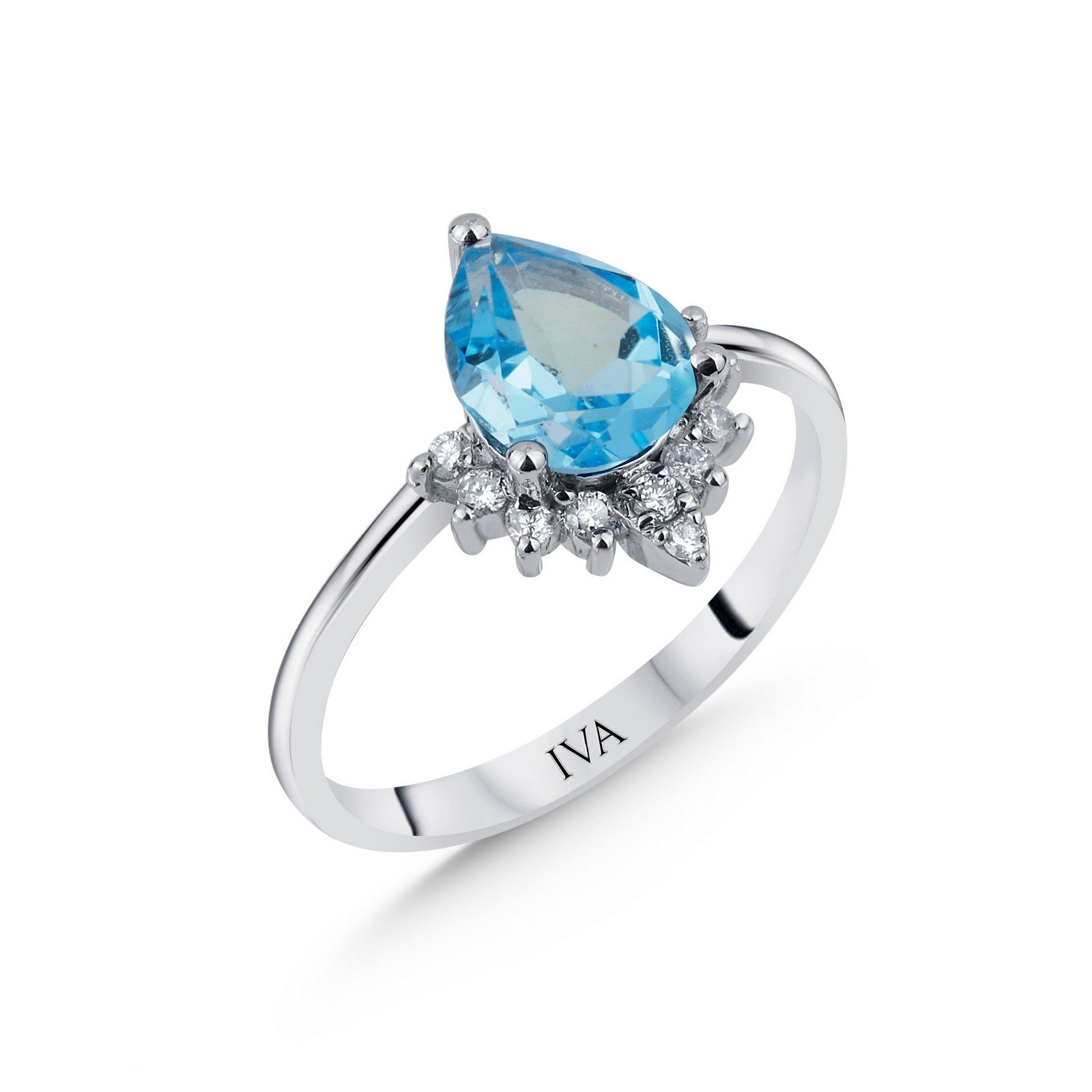 Weissgold-Ring mit Diamanten und Blautopas - YZ0002374