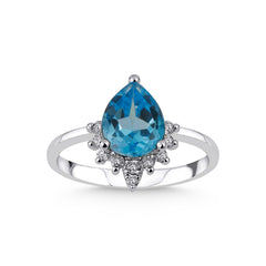 Weissgold-Ring mit Diamanten und Blautopas - YZ0002374