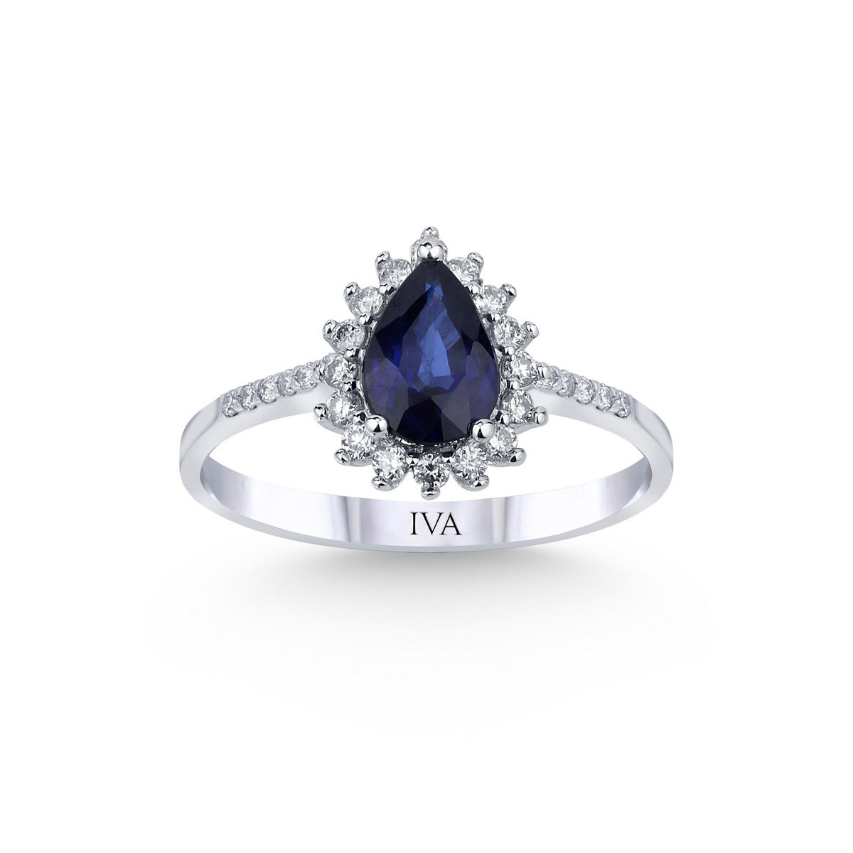 Weissgold-Ring mit Diamanten und Saphir - YZ0002510