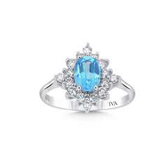 Weissgold-Ring mit Diamanten und Blautopas - YZ0002586