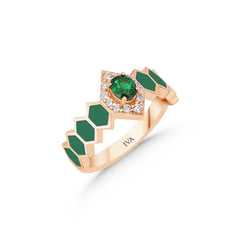 Gelbgold-Ring mit Diamanten und Emerald - YZ0002778