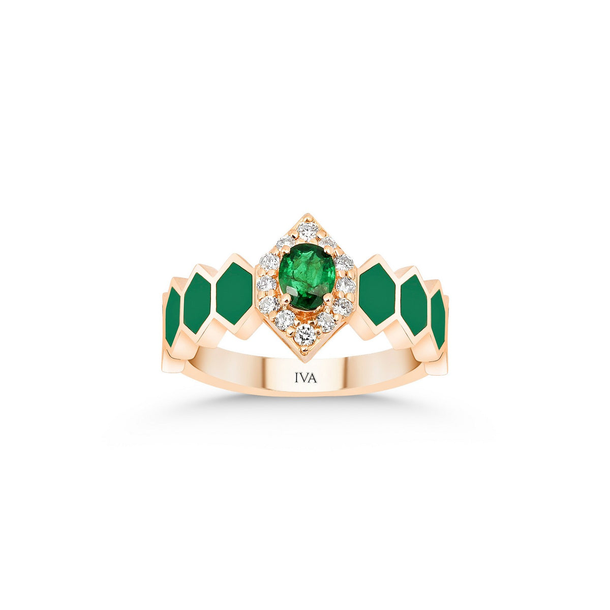 Gelbgold-Ring mit Diamanten und Emerald - YZ0002778