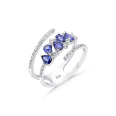 Weissgold-Ring mit Diamanten und Saphir - YZ0002807