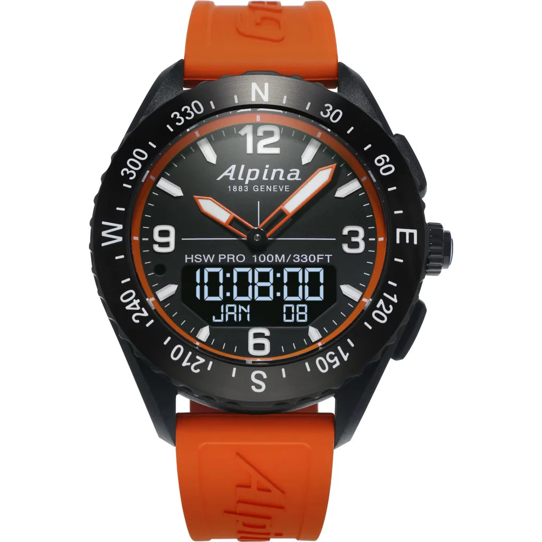 Alpina Horological Smartwatch Orange Kautschukband Herrenuhr