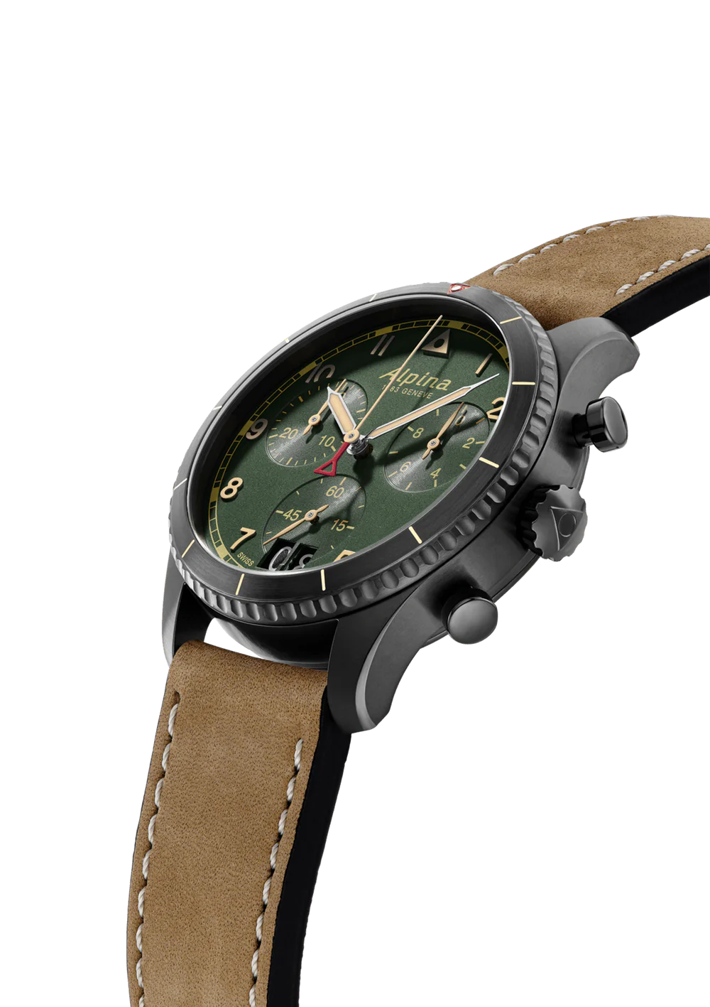 Alpiner Startimer Pilot Quartz Chronograph Big Date Green Herrenuhr - AL-372GR4FBS26