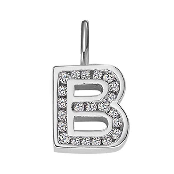 Anhänger Silber 925 weiss Buchstabe B poliert rhodiniert mit Zirkonia - 6256.08989/0200