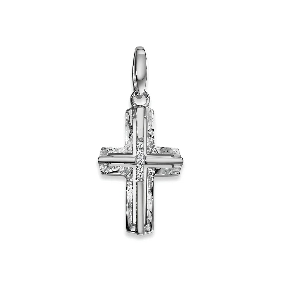 Kreuz Anhänger 925 Silber Zirkonia Strukturiert/Poliert 20x13 mm - 6258.03503/0001