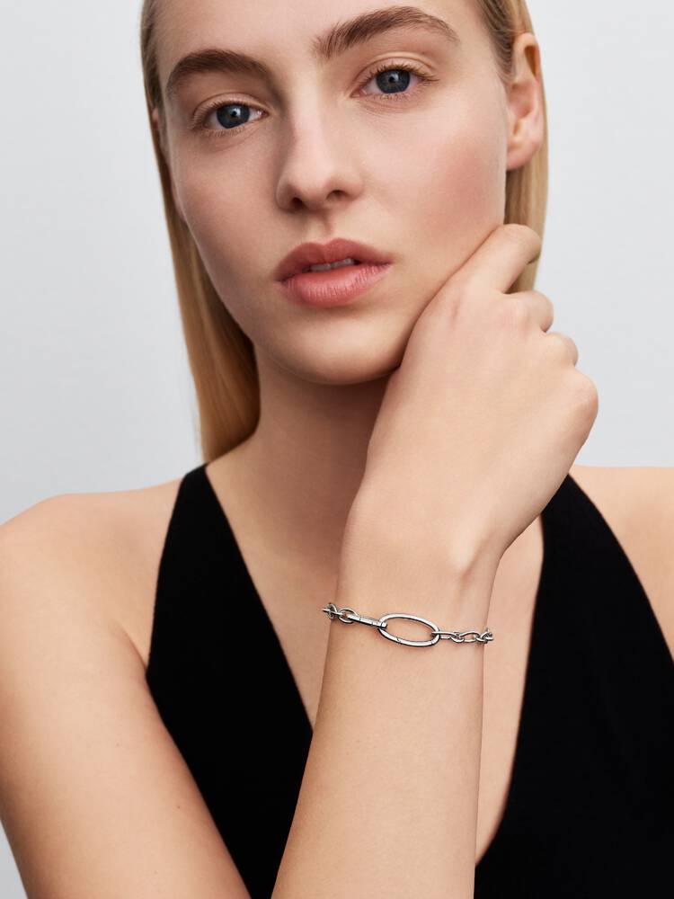 Aufklappbare Ovale Gliederketten-Armband Sterling-Silber - 594678C00