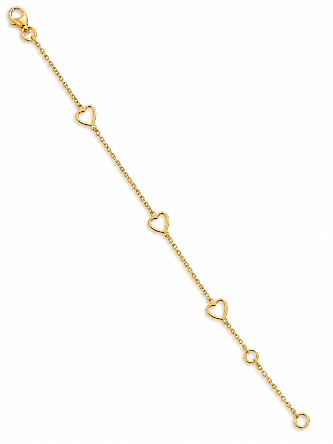 Baby Kinder Gelbgold Armband mit 3 Herzen