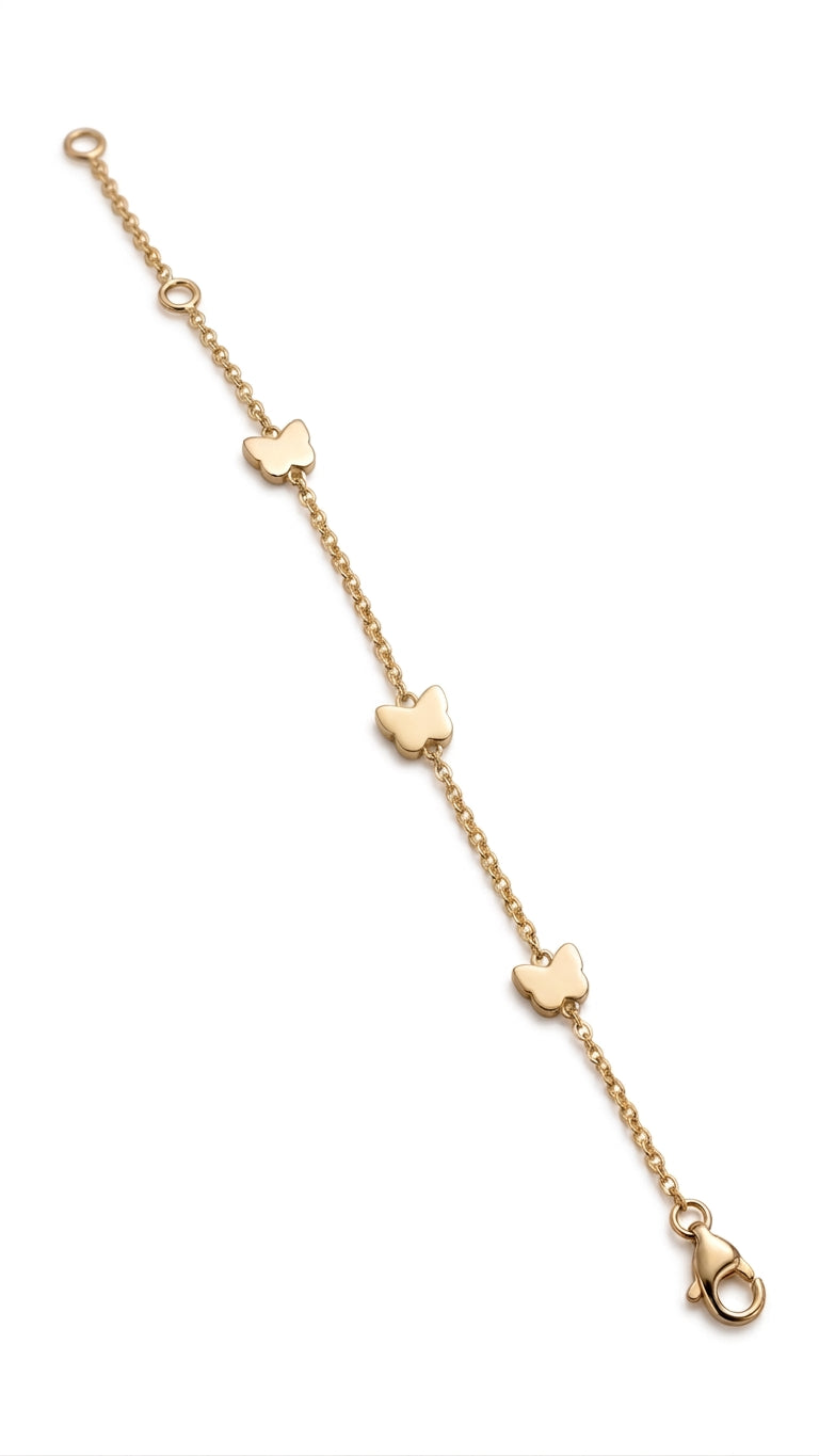 Baby Kinder Gelbgold Armband mit 3 Schmetterlingen - BB2332