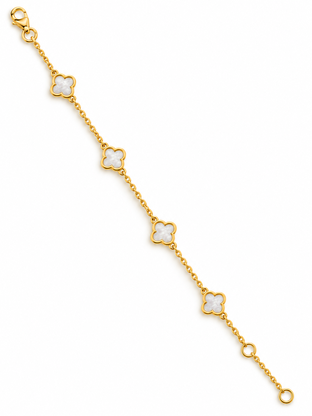 Baby Kinder Gelbgold Armband mit 4 Perlmutt-Blüten