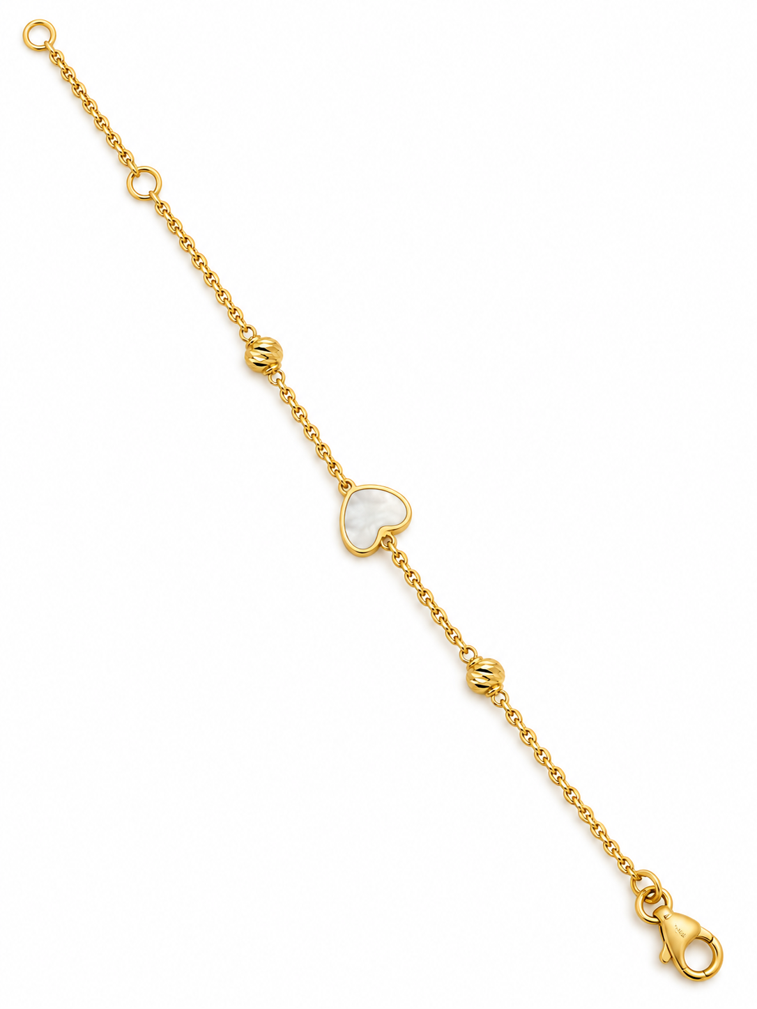 Baby Kinder Gelbgold Armband mit Perlmutt-Herz