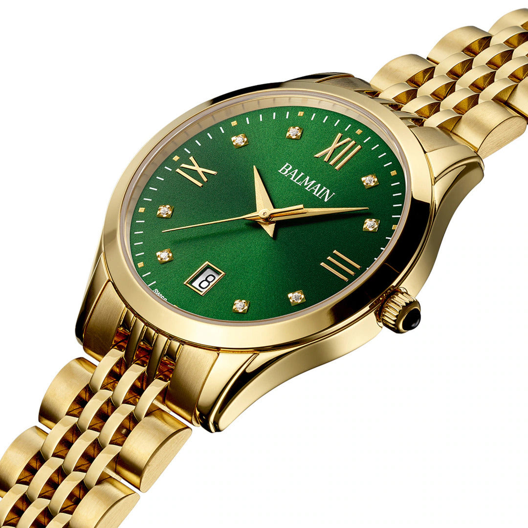 Balmain Classic R Lady 34mm Grün Gold Diamanten – B4310.31.75