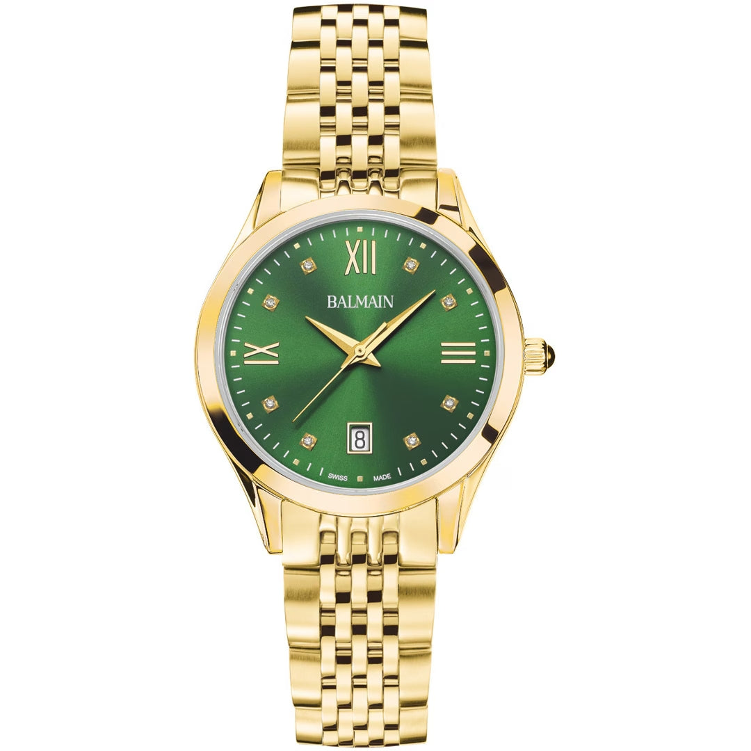 Balmain Classic R Lady 34mm Grün Gold Diamanten – B4310.31.75