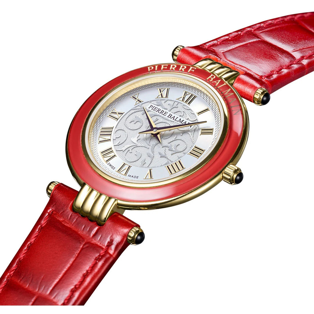 Balmain Haute Elegance Vintage 30mm Silber Rot Leder – B8134.42.12