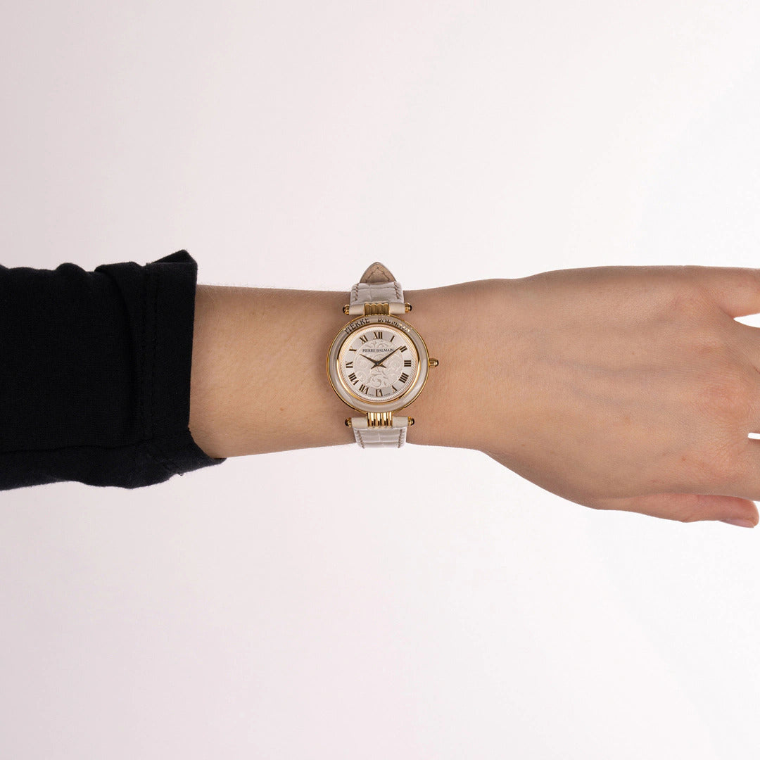 Balmain Haute Elegance Vintage Silber Beige Leder 30mm – B8135.51.12
