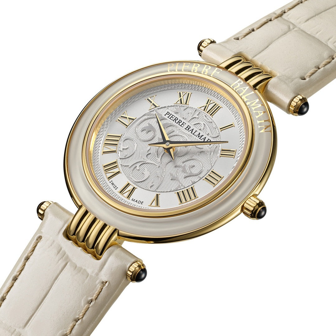 Balmain Haute Elegance Vintage Silber Beige Leder 30mm – B8135.51.12