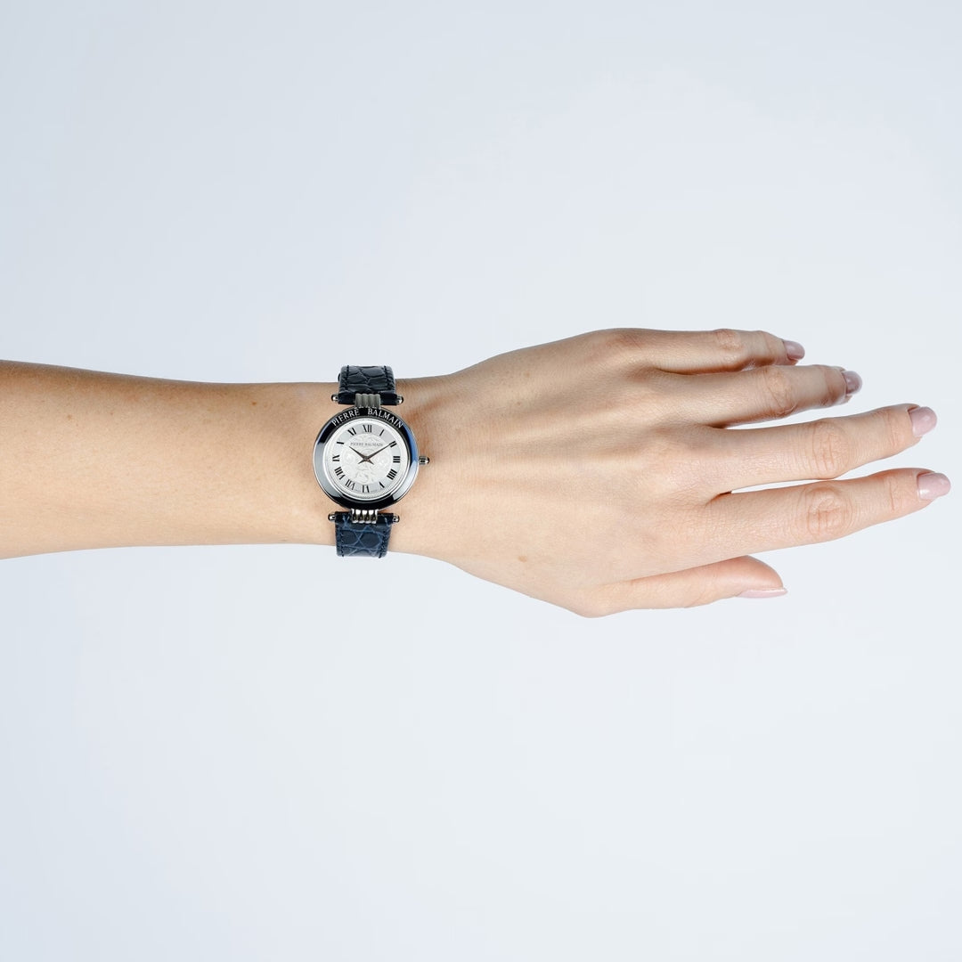 Balmain Haute Elegance Vintage Silber Blau Leder 30mm – B8131.25.12