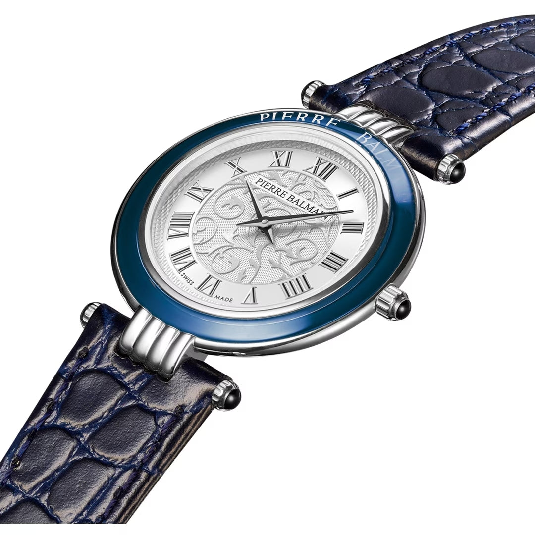 Balmain Haute Elegance Vintage Silber Blau Leder 30mm – B8131.25.12