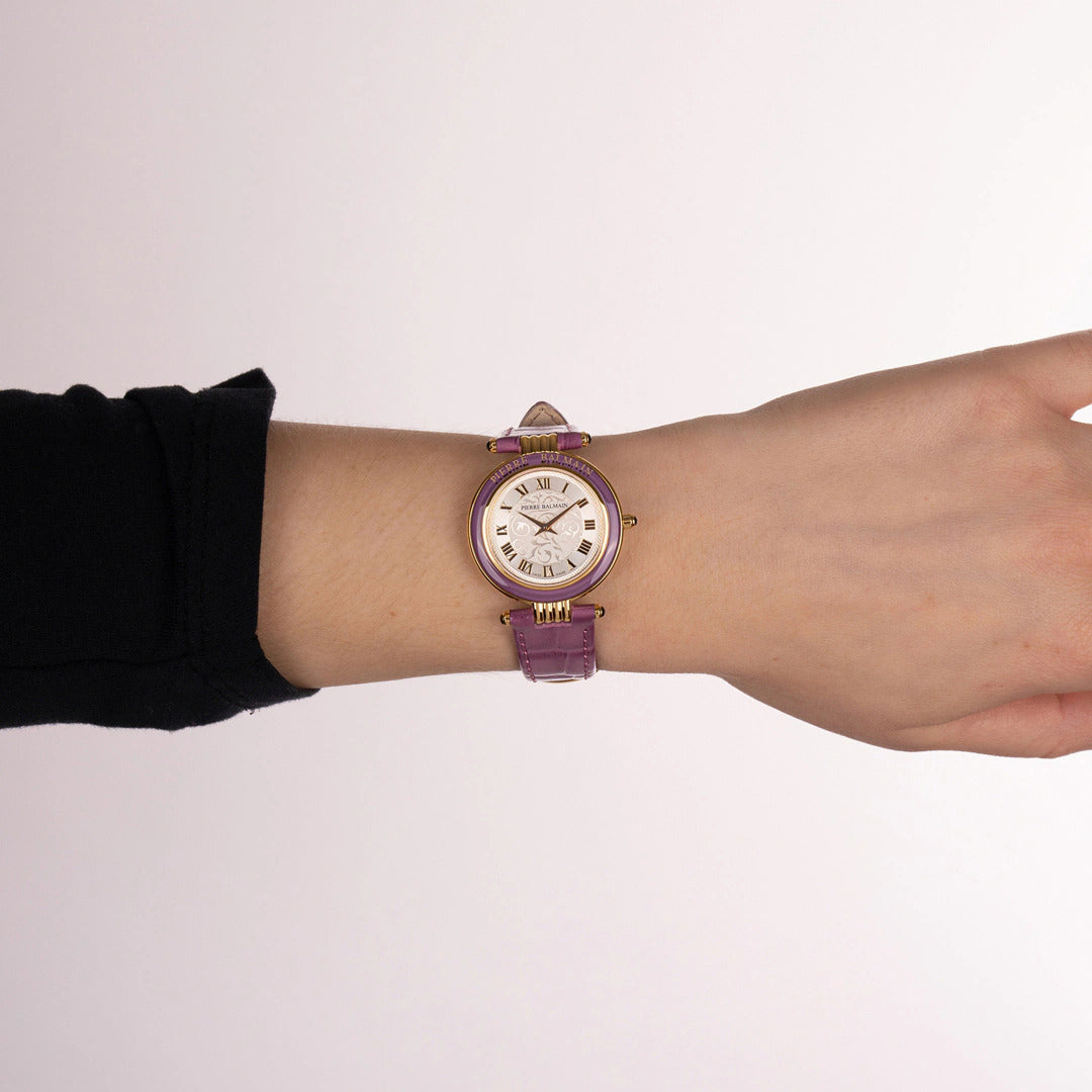 Balmain Haute Elegance Vintage Silber Violett Leder 30mm – B8136.72.12