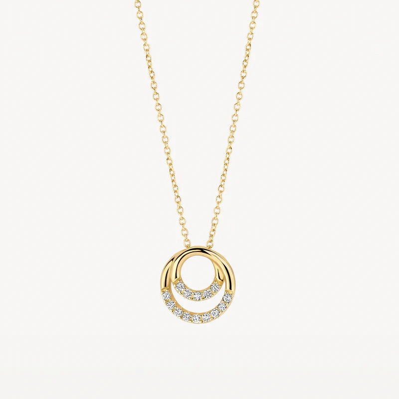 Blush Halskette aus 14 Karat Gold mit zwei verschlungenen Ringen und Pavé-Zirkonia - 3193YZI