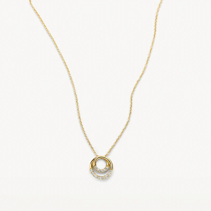 Blush Halskette aus 14 Karat Gold mit zwei verschlungenen Ringen und Pavé-Zirkonia - 3193YZI