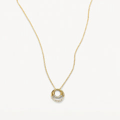 Blush Halskette aus 14 Karat Gold mit zwei verschlungenen Ringen und Pavé-Zirkonia - 3193YZI