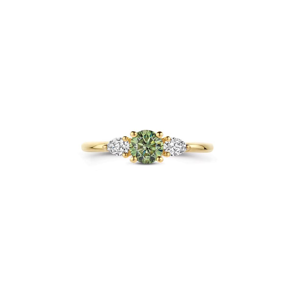 Blush Ring aus 14 Karat Gelbgold mit grünem Farbstein & Labordiamanten - LG1069Y/54