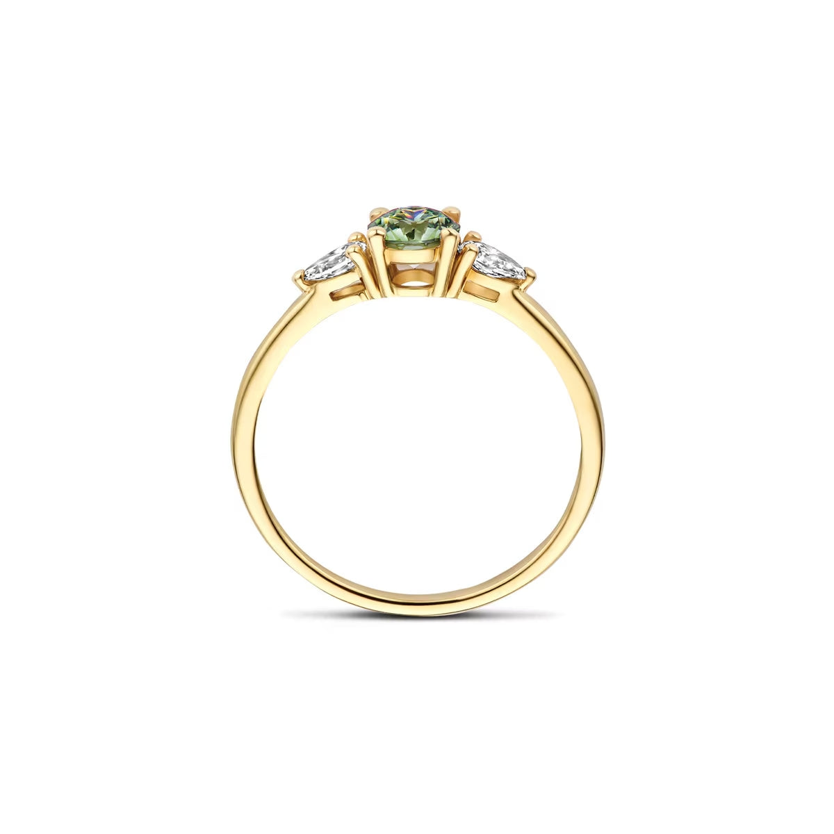 Blush Ring aus 14 Karat Gelbgold mit grünem Farbstein & Labordiamanten - LG1069Y/54