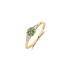 Blush Ring aus 14 Karat Gelbgold mit grünem Farbstein & Labordiamanten - LG1069Y/54