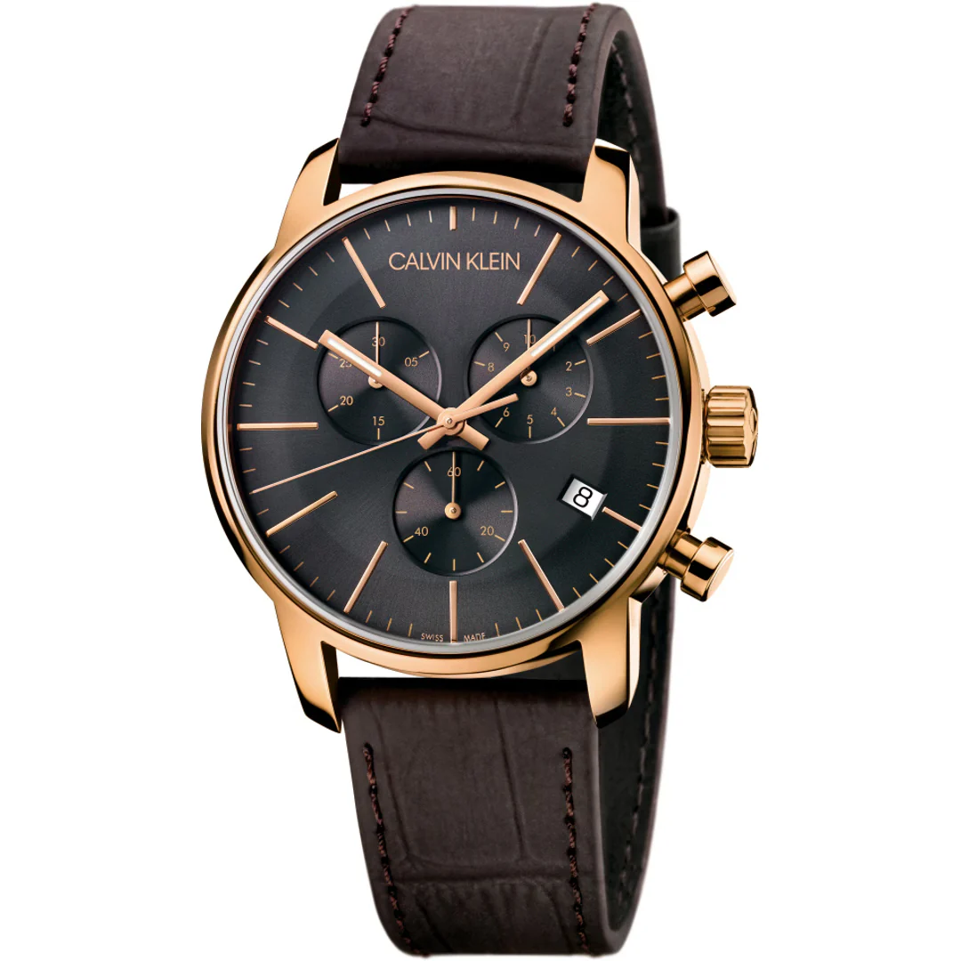 Calvin Klein City Chronograph Herrenuhr Schwarz Braun Leder - K2G276G3