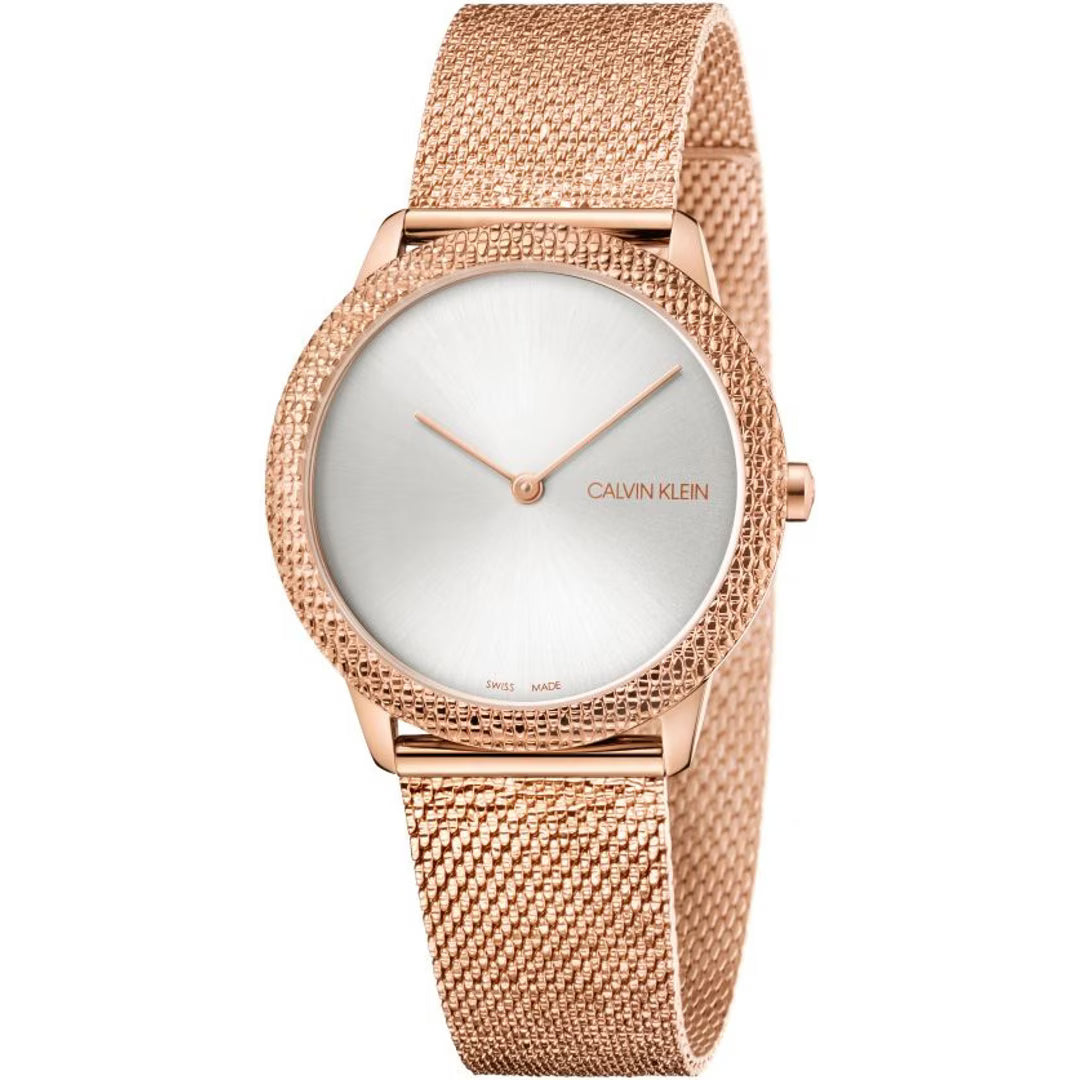 Calvin Klein Minimal 35mm Damenuhr in Silber, Roségold aus Edelstahl - K3M22U26