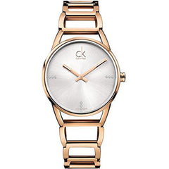 Calvin Klein Stately 34mm Damenuhr in Silber Roségold mit Kristalle - K3G2362W